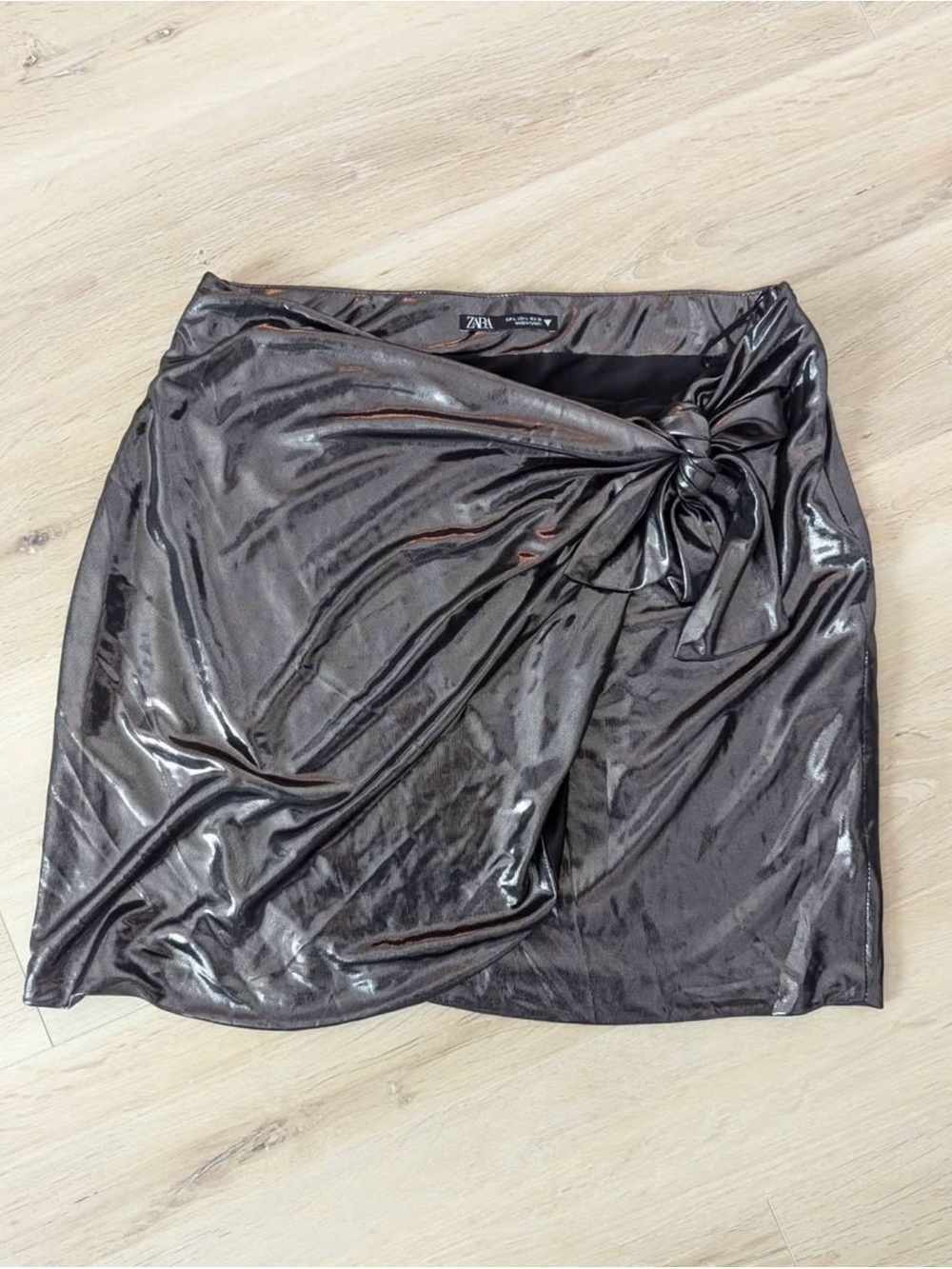 Zara Metallic Charcoal Knot-Front Mini Skirt